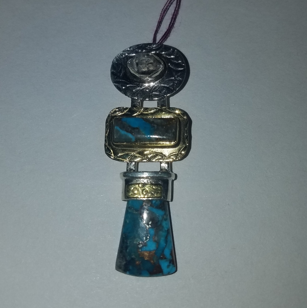 Silver and Gold Turquoise Pendant Necklace